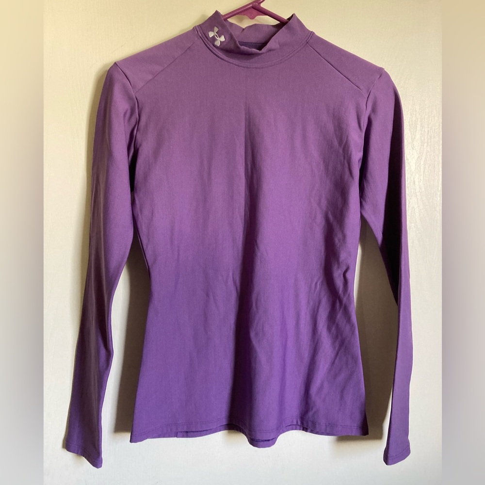 *Under Armour Purple Mock Neck Fitted Long Sleeve Large Athletic Shirt #R